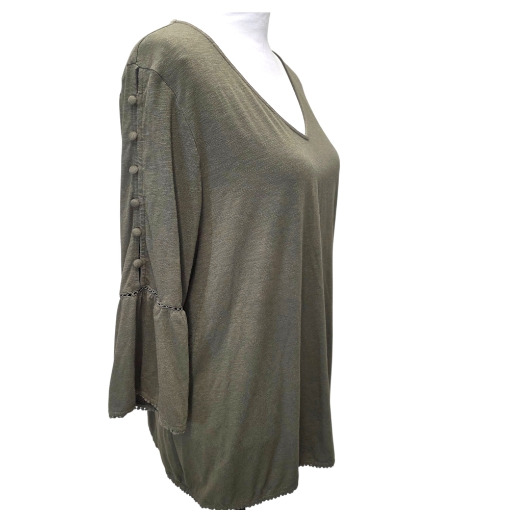 J. Jill Olive Green Women's Top with Button Sleeve Detail Size Large - Picture 3 of 8